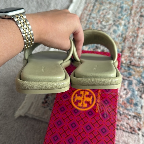 NEW- Tory Burch Double T Sport Slide in Olive Sprig 9.5 women’s Leather Sandal - Picture 5 of 11